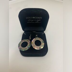 Gold Coast Platinum Plated 
Abalone Shell Dangle Earrings, New